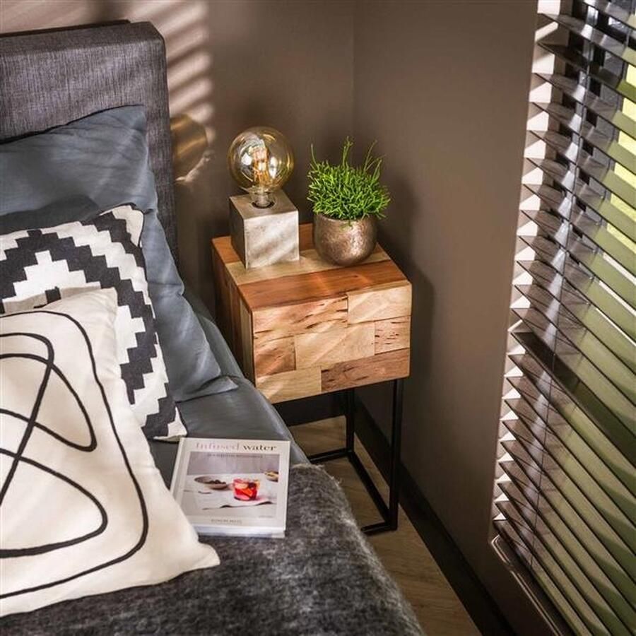 PS-Collection Mill XS Nachtkastje 30x30x60cm Naturel Acacia Metaal nachtkastje nachtkastjes set van 2 nachtkastjes industrieel nachtkastje zwart nachtkastjes modern nachtkastje zwevend