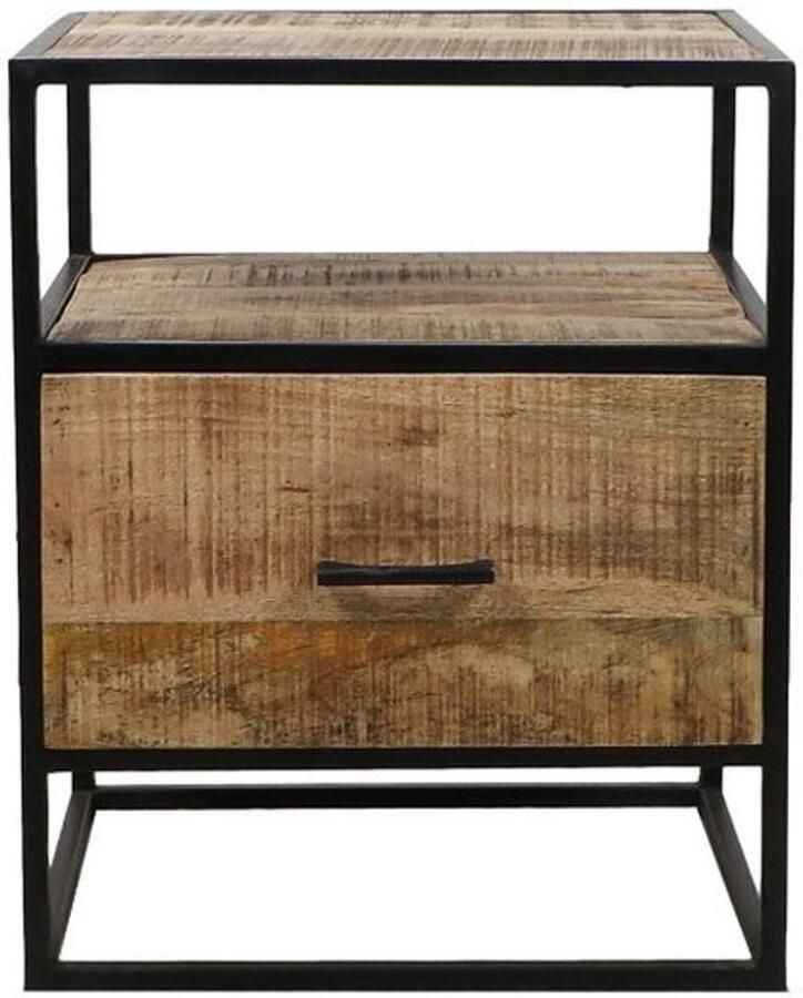 PS-Collection Nachtkastje 1 Lade Mango Hout & Metaal Naturel Zwart 45x35x55 cm nachtkastje nachtkastjes industrieel nachtkastjes modern nachtkastje zwevend