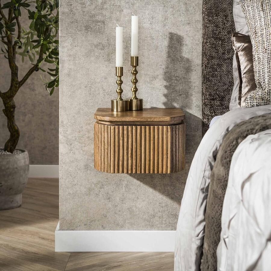 PS-Collection Nachtkastje Wave XS Zwevend Mangohout Zandkleur 32x30x19 cm nachtkastje nachtkastjes industrieel nachtkastjes modern nachtkastje zwevend nachtkastjes landelijk