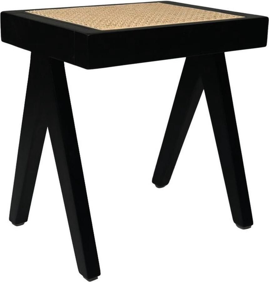 PS-Collection Neil Kruk 42x32x45 cm Zwart Naturel Mahonie Rotan krukje hout krukjes om op te zitten krukje badkamer krukjes om op te zitten volwassenen krukje make up tafel kruk krukje houten krukje