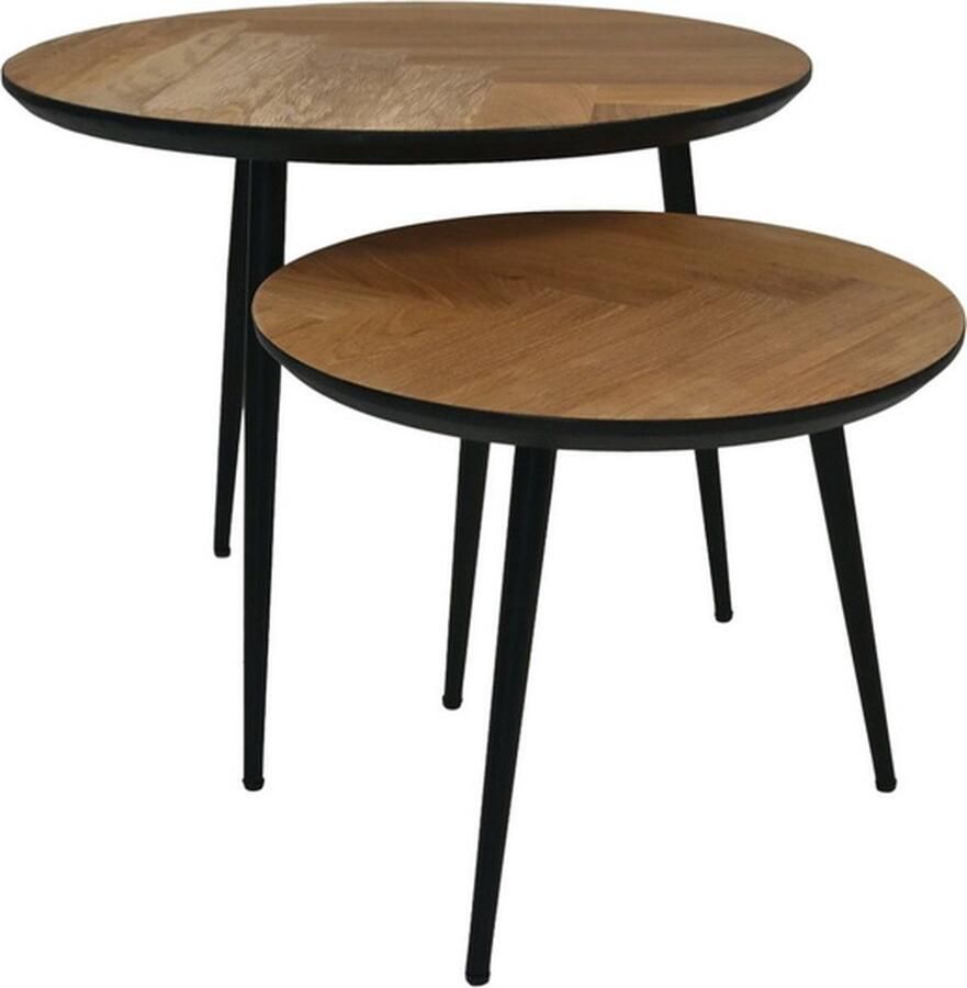 PS-Collection Noah Ronde Salontafelset ø60x49 ø45x39 Naturel Zwart Hout Metaal salontafels rond salontafels salontafel zwart salon tafel salontafel rond salontafel industrieel salontafel vierkant salontafel marmer