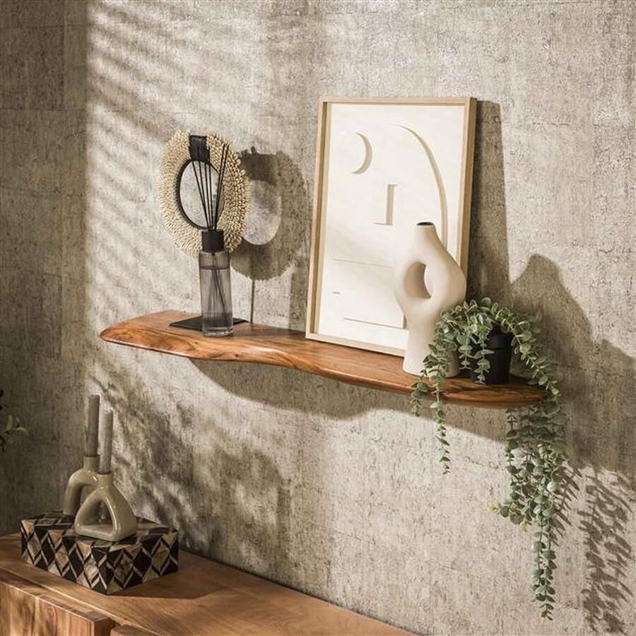 PS-Collection Organic 120 Wandplank 120x20x4cm Naturel Acaciahout wandplank wandrek industrieel wandrek metaal zwart wandrek rond wandrekken wandplank zwevend wandplank hout wandkubus boekenplank