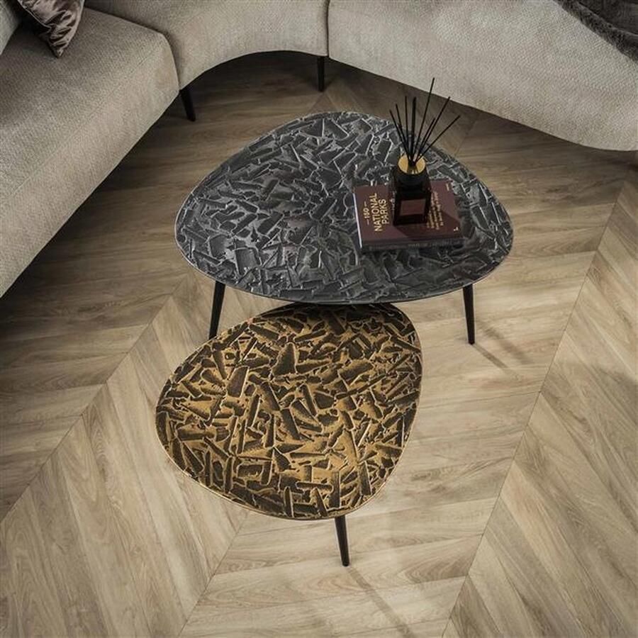 PS-Collection Patina Set 2 Driehoekige Salontafels 80x60x42cm Brons Zilver Antiek Metaal salontafels rond salontafels salontafel zwart salon tafel salontafel rond salontafel industrieel salontafel vierkant salontafel marmer