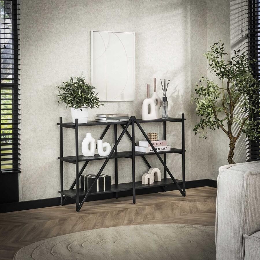 PS-Collection Piega Wandrek 3 Laags 130x35x85 cm Grijs Metaal wandplank wandrek industrieel wandrek metaal zwart wandrek rond wandrekken wandplank zwevend wandplank hout wandkubus boekenplank