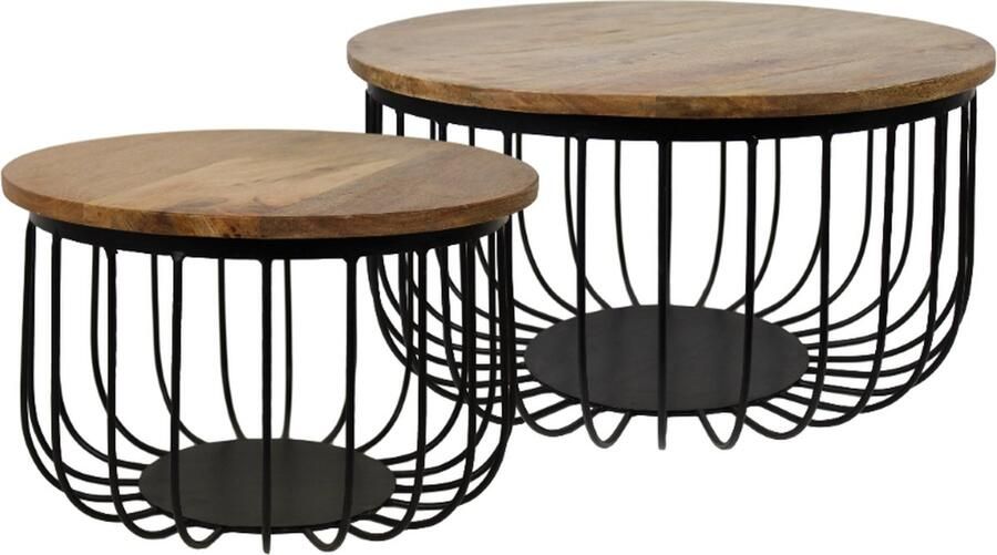 PS-Collection PS-Collectie Belle Salontafel Set van 2 ø60cm Naturel Zwart Mangohout Metaal salontafels rond salontafels salontafel zwart salon tafel salontafel rond salontafel industrieel salontafel vierkant salontafel marmer salontafel wit