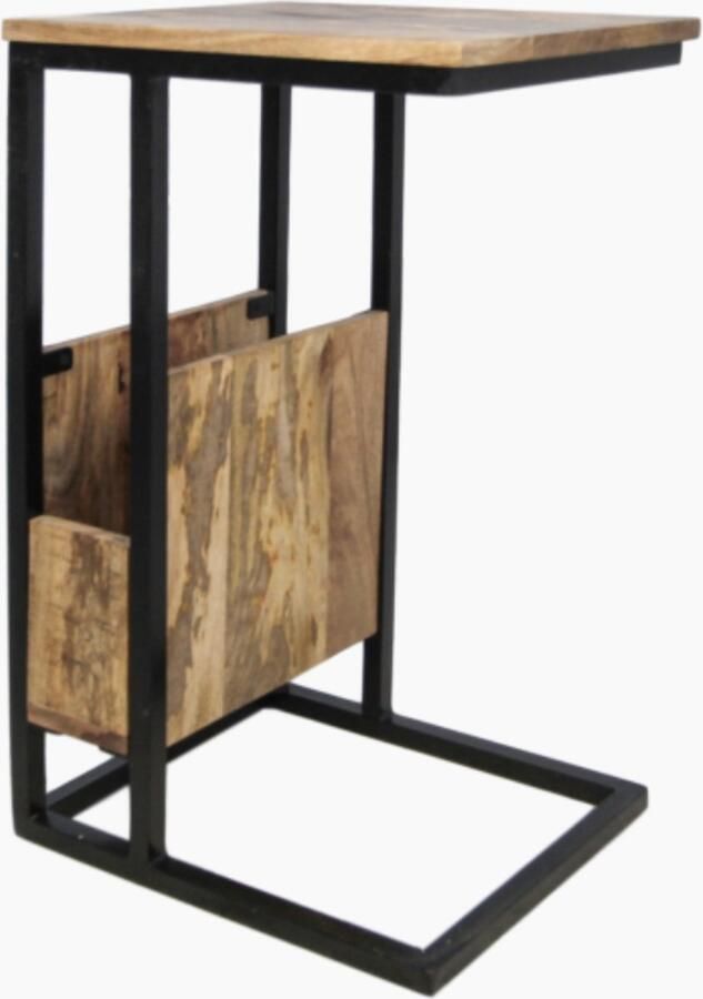 PS-Collection PS-Collectie French Bijzettafel 34x40x68cm Bruin Zwart Mangohout Metaal bijzettafels bijzettafel buiten bijzet tafel bijzettafel metaal met hout bijzettafel vierkant bijzettafel rond bijzettafel industrieel
