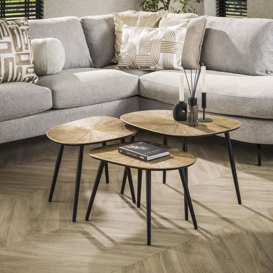 PS-Collection Ray Salontafel Set van 3 Vierhoekig 62x51x43cm Brons Metaal salontafels rond salontafels salontafel zwart salon tafel salontafel rond salontafel industrieel salontafel vierkant salontafel marmer salontafel wit