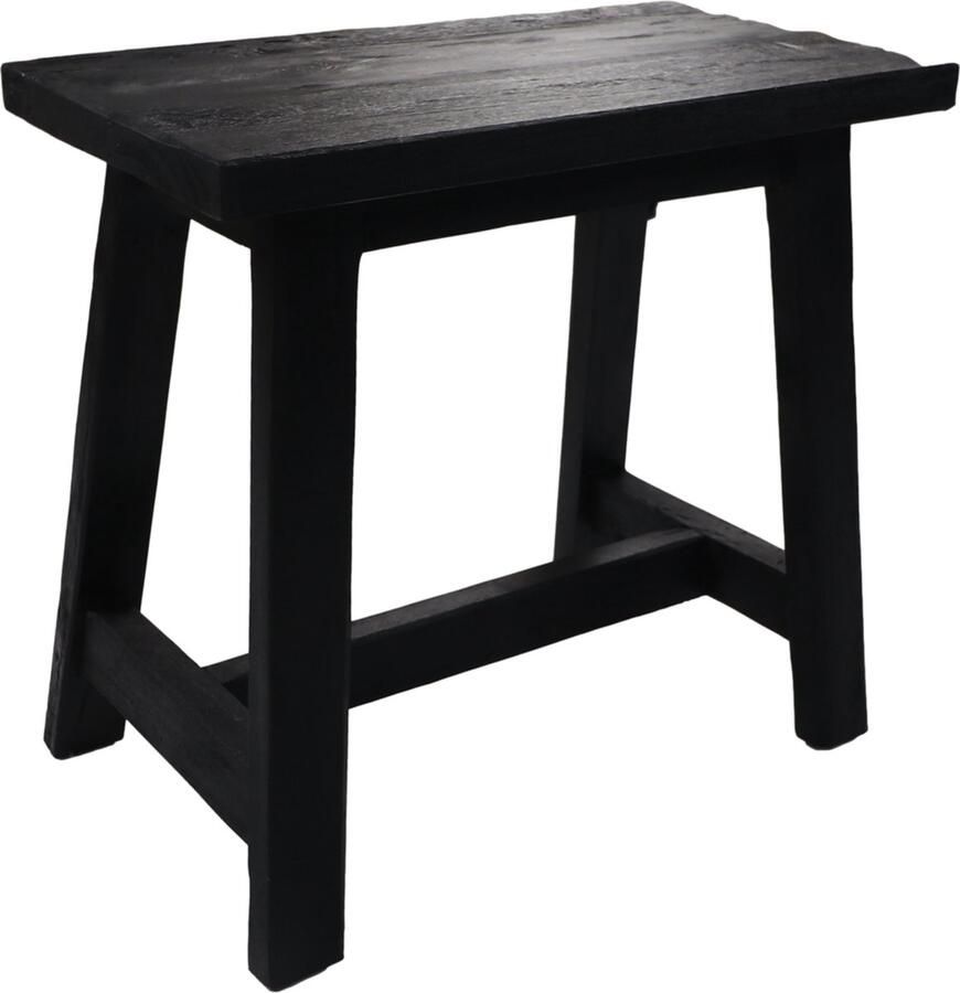 PS-Collection Rechthoekige Kruk 50x27x46 cm Zwart Teak krukje hout krukjes om op te zitten krukje badkamer krukjes om op te zitten volwassenen krukje make up tafel kruk krukje houten krukje
