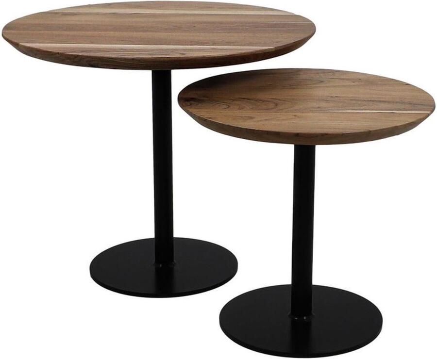 PS-Collection Ronde Bijzettafelset Acacia Hout & Metaal Naturel Zwart Ø60x50 Ø45x42cm bijzettafels bijzettafel buiten bijzet tafel bijzettafel metaal met hout bijzettafel vierkant bijzettafel rond bijzettafel industrieel