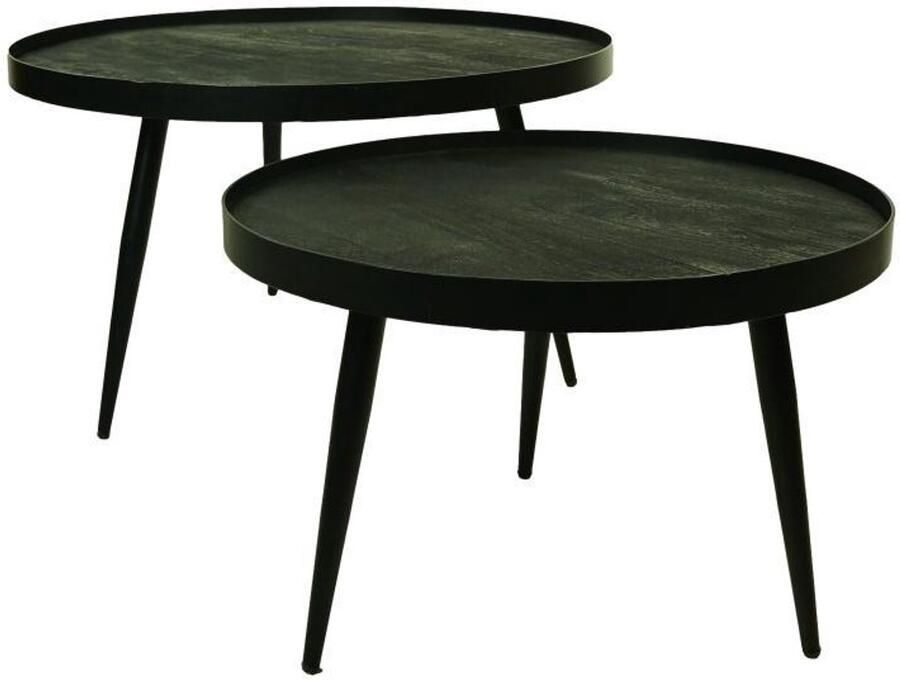 PS-Collection Ronde Salontafel Set van 2 Mango Hout & Metaal Zwart Ø76x44 Ø58x40cm salontafels rond salontafels salontafel zwart salon tafel salontafel rond salontafel industrieel salontafel vierkant salontafel marmer salontafel wit