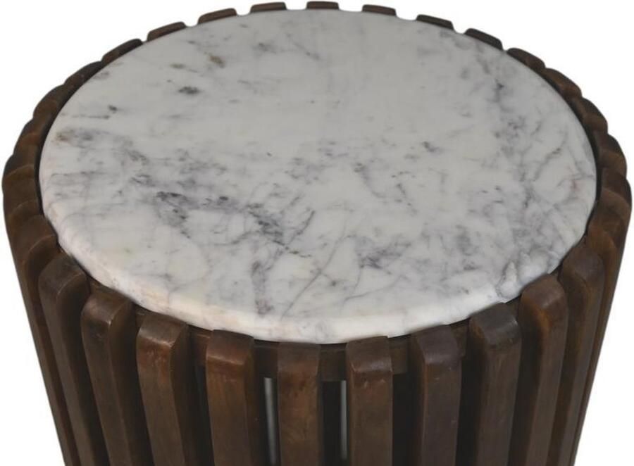 PS-Collection Ruby Salontafel rond ø45x50 cm Bruin Wit Marmer Mangohout salontafels rond salontafels salontafel zwart salon tafel salontafel rond salontafel industrieel salontafel vierkant salontafel marmer salontafel wit