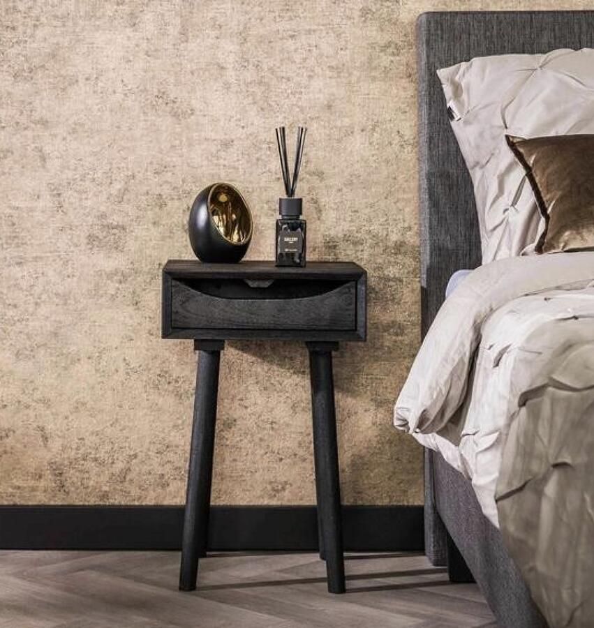 PS-Collection Sleek Wood Inlay 1 Lade Nachtkastje 35x30x55cm Zwart Acacia nachtkastje nachtkastjes set van 2 nachtkastjes industrieel nachtkastje zwart nachtkastjes modern nachtkastje zwevend