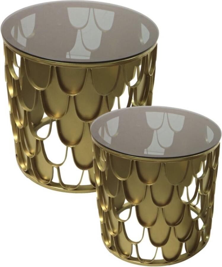 PS-Collection Sofia Bijzettafel Set ø45x45 35x35 cm Goud Metaal Glas bijzettafels bijzettafel buiten bijzet tafel bijzettafel metaal met hout bijzettafel vierkant bijzettafel rond bijzettafel industrieel - Foto 2
