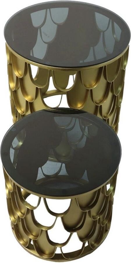 PS-Collection Sofia Bijzettafel Set ø45x45 35x35 cm Goud Metaal Glas bijzettafels bijzettafel buiten bijzet tafel bijzettafel metaal met hout bijzettafel vierkant bijzettafel rond bijzettafel industrieel