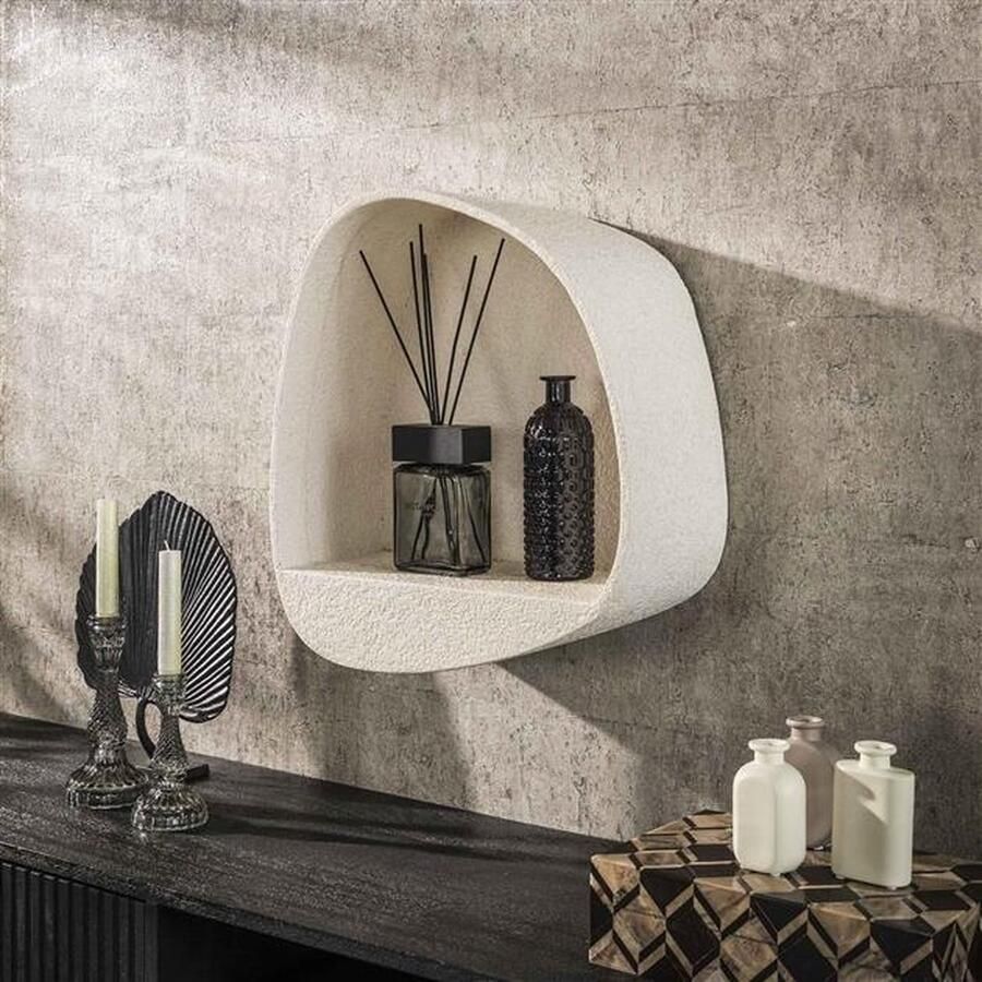 PS-Collection Stone Breed Wandschap 43x21x48cm Wit Marmer Composiet wandplank wandrek industrieel wandrek metaal zwart wandrek rond wandrekken wandplank zwevend wandplank hout wandkubus boekenplank