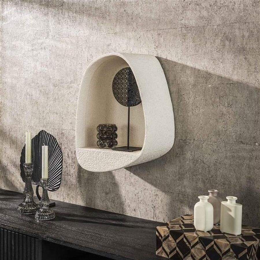 PS-Collection Stone Druppel Wandschap 34x21x46cm Wit Marmer Composiet wandplank wandrek industrieel wandrek metaal zwart wandrek rond wandrekken wandplank zwevend wandplank hout wandkubus boekenplank