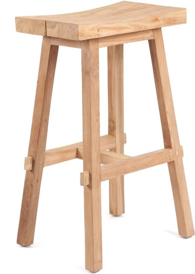 PS-Collection Tabanan Barkruk voor Buiten Naturel Gerecycled Teakhout 47x28x75 cm krukje hout krukjes om op te zitten krukje badkamer krukjes om op te zitten volwassenen krukje make up tafel kruk krukje houten krukje - Foto 2