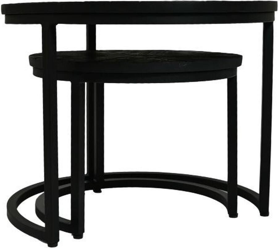 PS-Collection Talha Salontafel Set ø58x45 ø45x34 cm Zwart Hout Metaal salontafels rond salontafels salontafel zwart salon tafel salontafel rond salontafel industrieel salontafel vierkant salontafel marmer salontafel wit