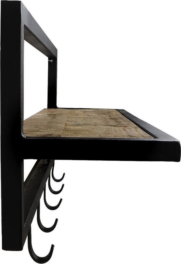 PuurSpirits Taylor Kapstok 66x17x28cm Bruin Zwart Hout Metaal wandkapstok kapstokken kapstok wandkapstok kapstok zwart kapstok hangend garderoberek kapstok staand