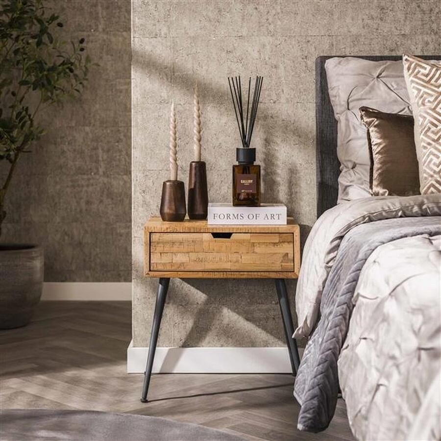 PS-Collection Teca 1 Lade Nachtkastje 45x35x50cm Bruin Teakhout nachtkastje nachtkastjes set van 2 nachtkastjes industrieel nachtkastje zwart nachtkastjes modern nachtkastje zwevend