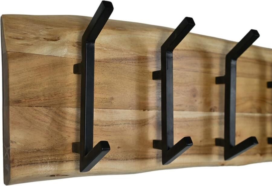 PuurSpirits Troy Kapstok 100x13x25cm Naturel Acaciahout Metaal wandkapstok kapstokken kapstok wandkapstok kapstok zwart kapstok hangend garderoberek kapstok staand
