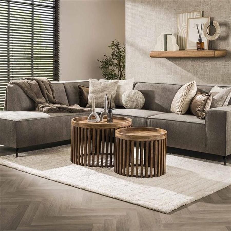 PS-Collection Tweak Set 2 Salontafels Ø65 & Ø50x40cm Zandkleur Mangohout salontafels rond salontafels salontafel zwart salon tafel salontafel rond salontafel industrieel salontafel vierkant salontafel marmer salontafel wit