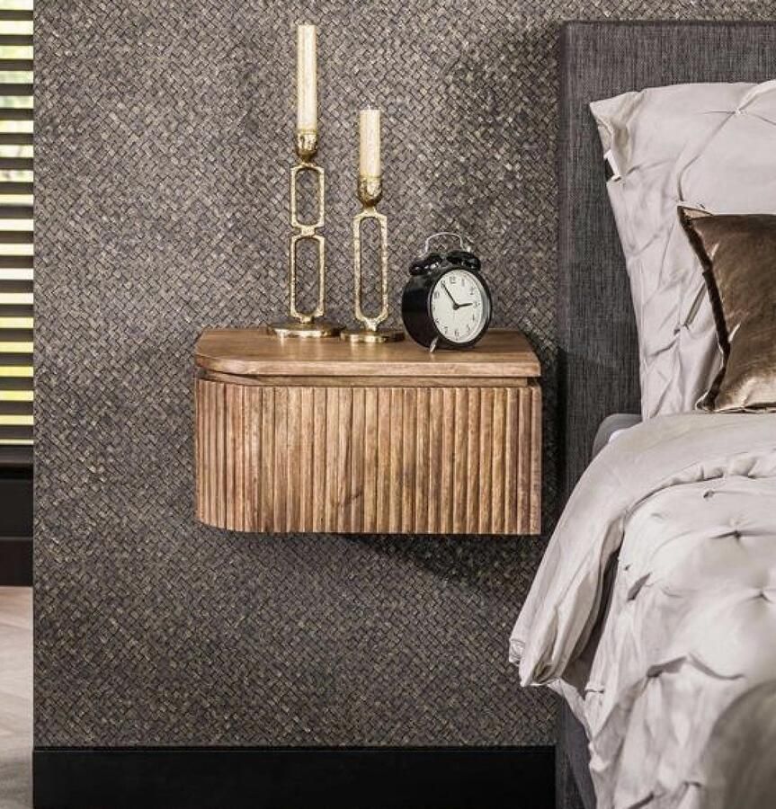 PS-Collection Wave Set van 2 Afgeronde Nachtkastjes 40x35x20cm Zandkleur Mangohout nachtkastje nachtkastjes set van 2 nachtkastjes industrieel nachtkastje zwart nachtkastjes modern nachtkastje zwevend