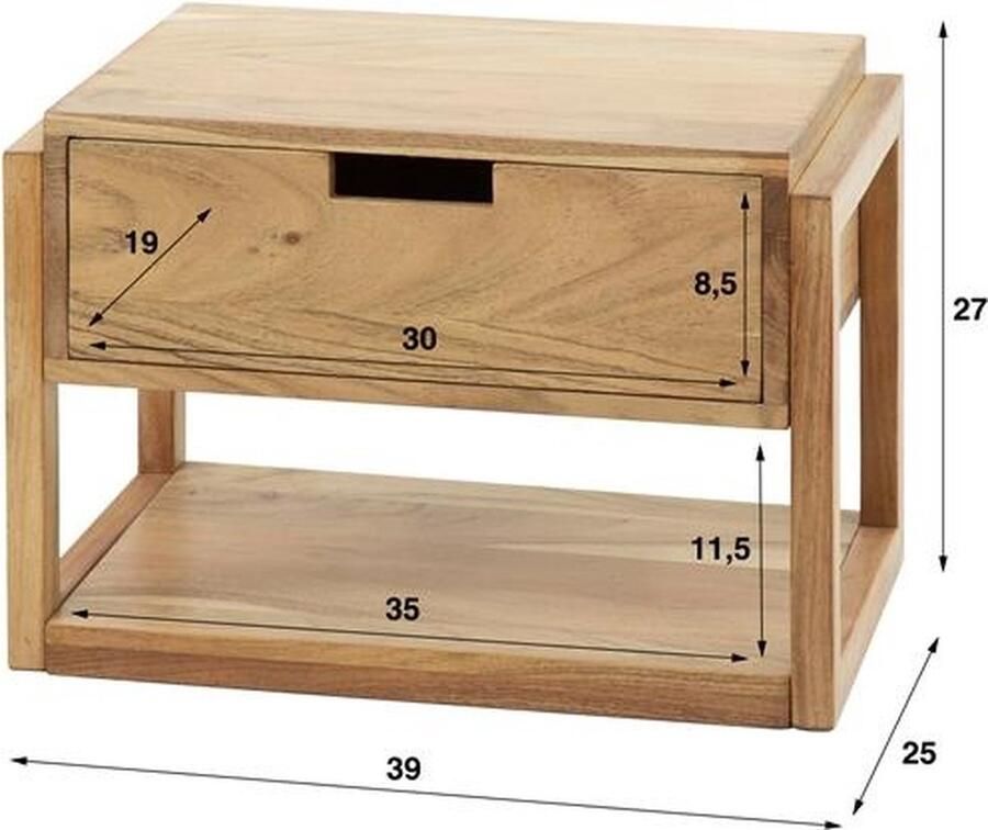 PS-Collection Zwevend Nachtkastje 1 Lade 39x25x27 cm Naturel Acaciahout nachtkast nachtkastje nachtkastjes industrieel nachtkastje hout nachtkastjes modern nachtkastje zwevend