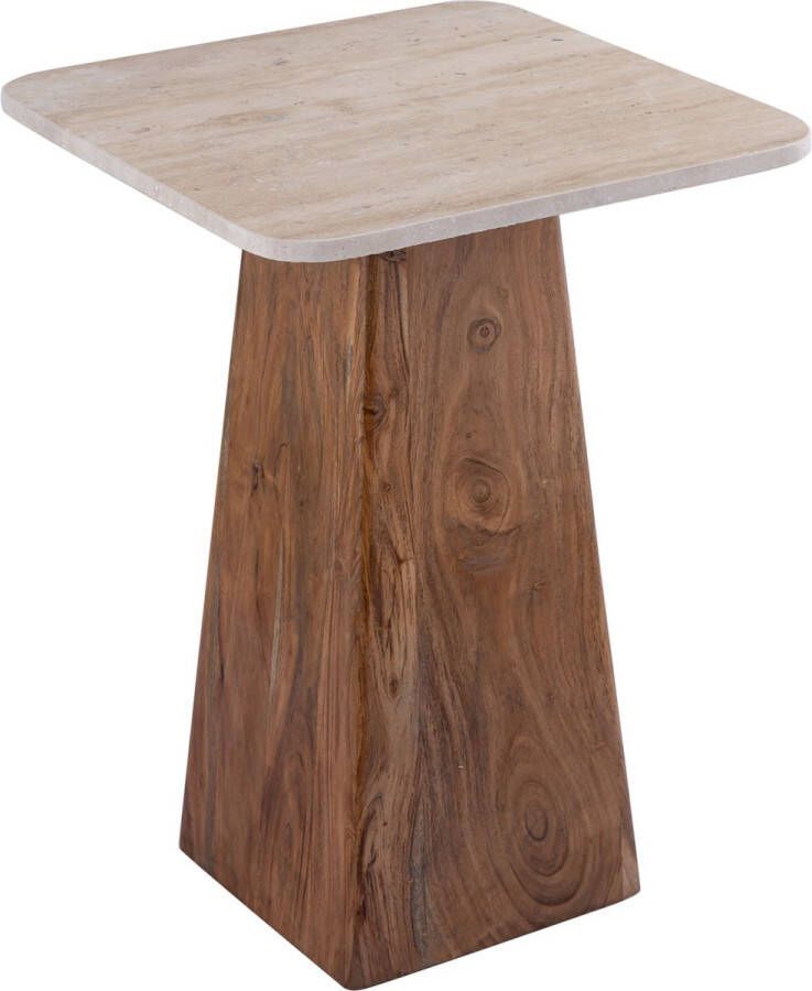 Ptmd Collection PTMD Bronson Cream Travertine and wood sidetable high - Foto 1