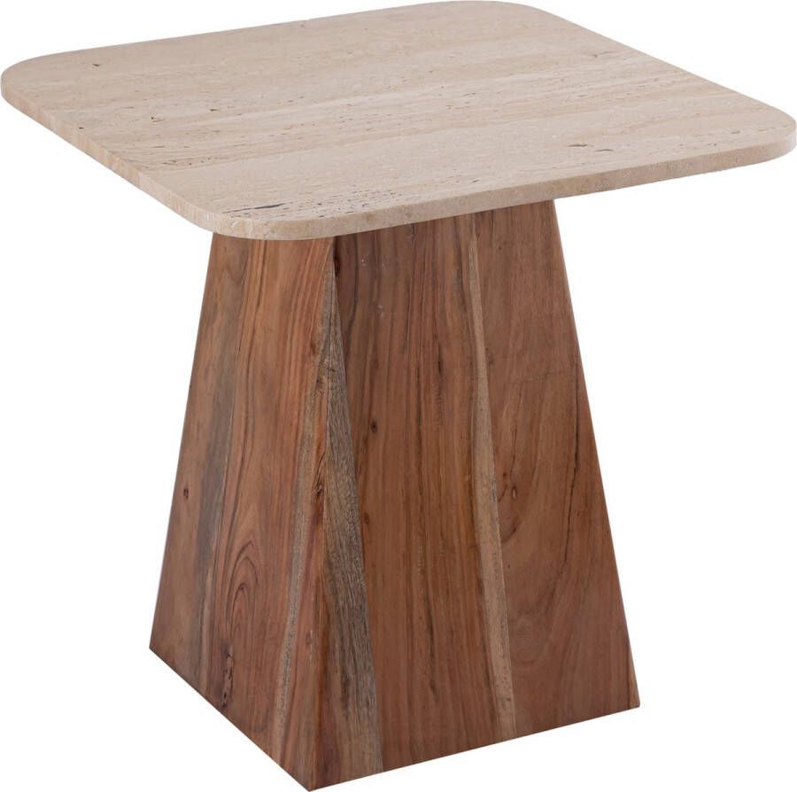 Ptmd Collection PTMD Bronson Cream Travertine and wood sidetable low - Foto 1