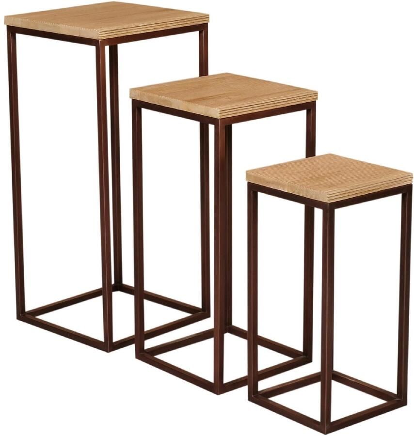 PTMD COLLECTION PTMD Bijzettafel Zoah 40x40x90 cm Hout Koper- Set van 3