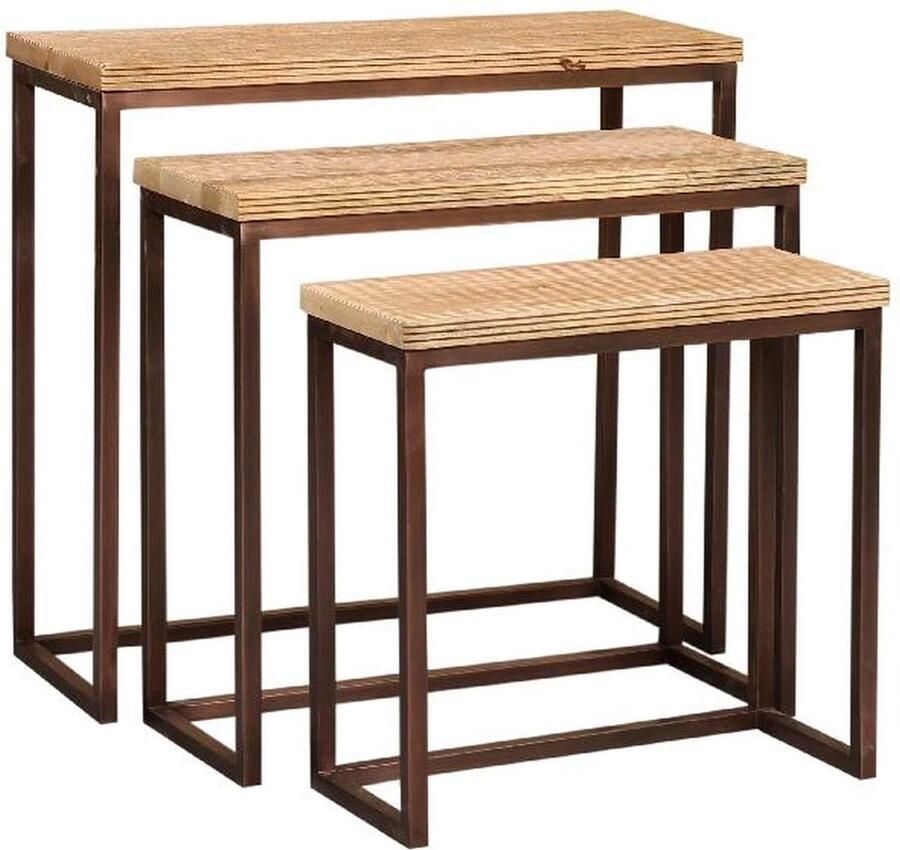 PTMD COLLECTION PTMD Bijzettafel Zoah 70x29x65 cm Hout Koper- Set van 3