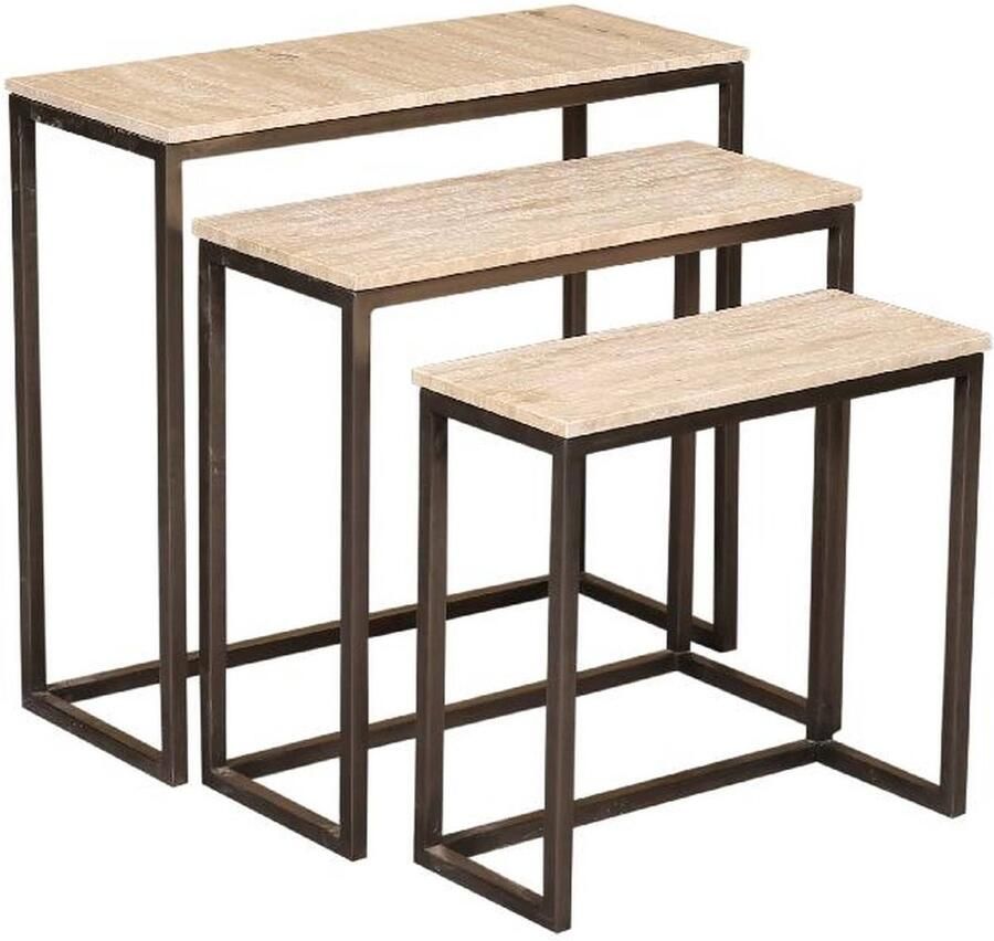 PTMD COLLECTION PTMD Bijzettafel Zoah 70x29x65 cm Travertijn Zwart- Set van 3