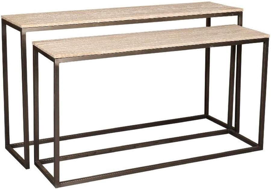 PTMD COLLECTION PTMD Bijzettafel Zoah 149x41x85 cm Travertijn Zwart- Set van 2