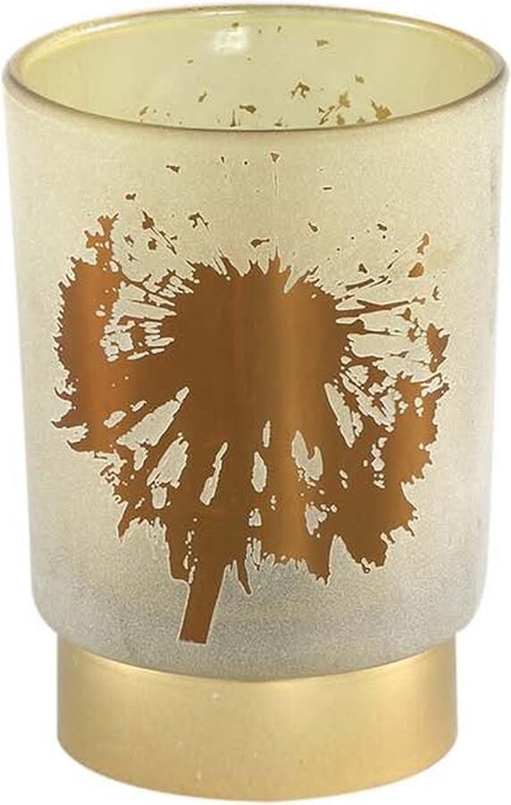 PTMD COLLECTION Tafellamp PTMD Besh Rond Windlicht H12 5 x Ø9 cm LED Glas Bruin Goud