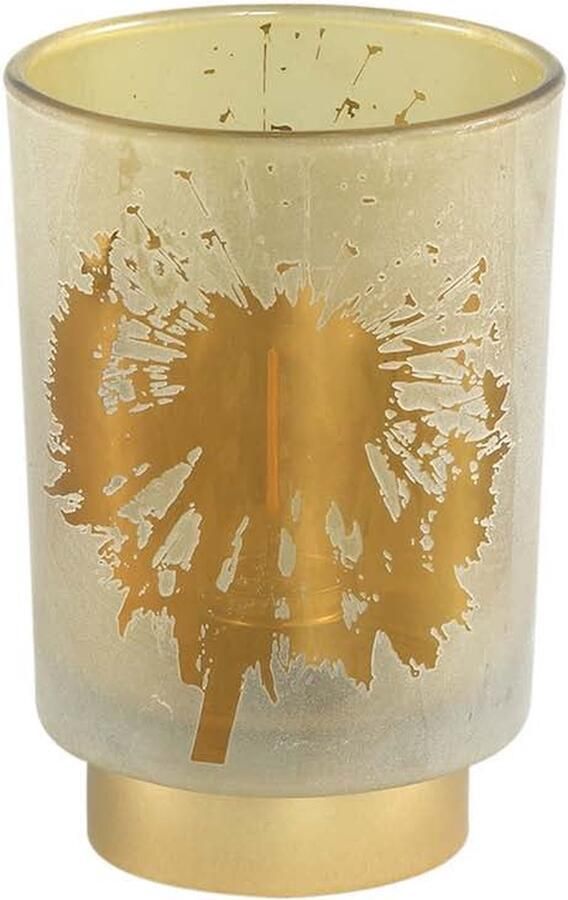 PTMD COLLECTION Tafellamp PTMD Besh Rond Windlicht H15 x Ø10 cm LED Glas Bruin Goud