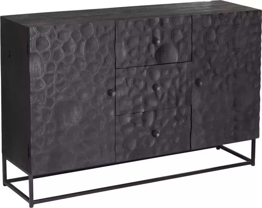 PTMD COLLECTION PTMD Laury Black mango wood sandblasted cabinet low