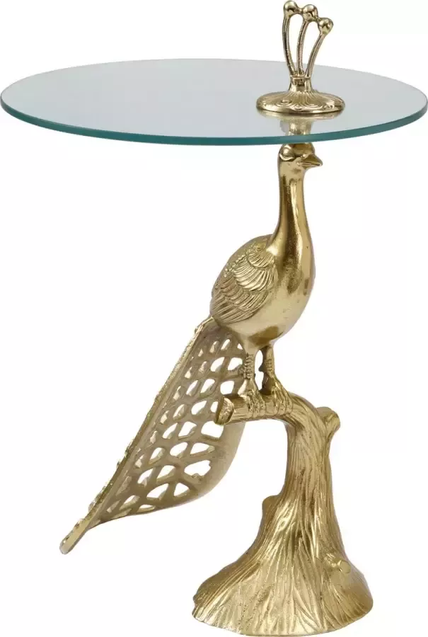 PTMD COLLECTION PTMD Peack Gold alu side table glass top peacock