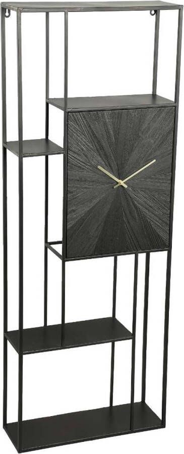 PTMD COLLECTION PTMD Reni Wandklok Wandrek 48 x 18 x 130 cm Klok Wandkast Wandkasten 2 in 1 Metaal Zwart