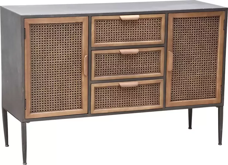 PTMD Myah Natural metal cabinet rattan 2 doors 3 drawer
