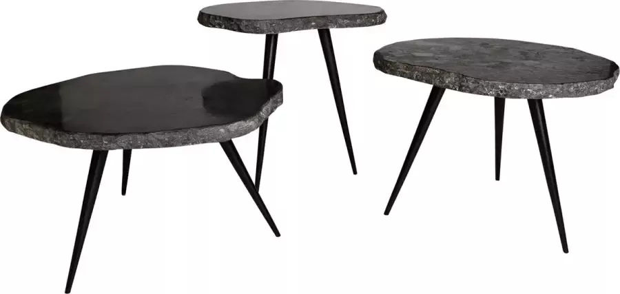 PTMD Bijzettafel Khine Marmer Zwart Metal Stand Set van 3 - Foto 2