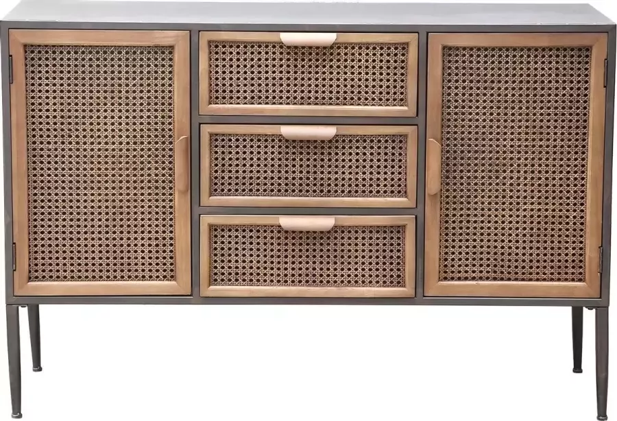 PTMD Myah Natural metal cabinet rattan 2 doors 3 drawer