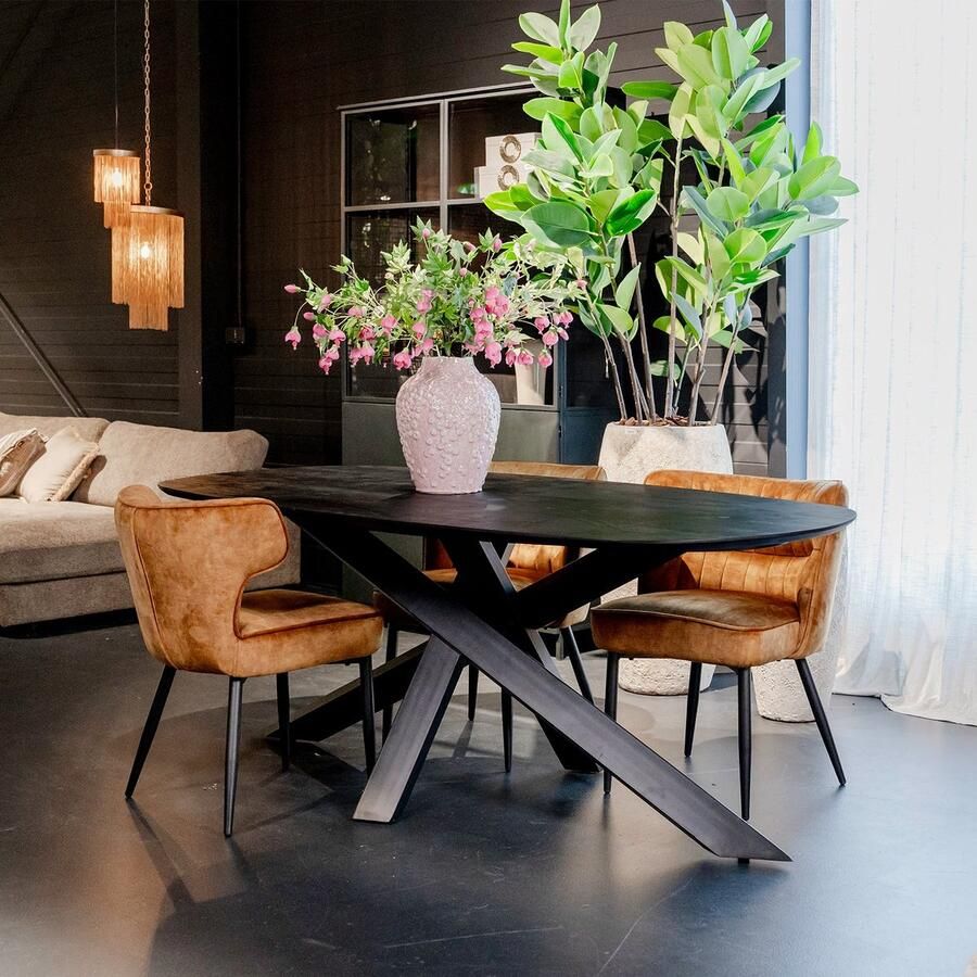 PTMD Eettafel Alore Deens Ovaal Zwart Mangohout