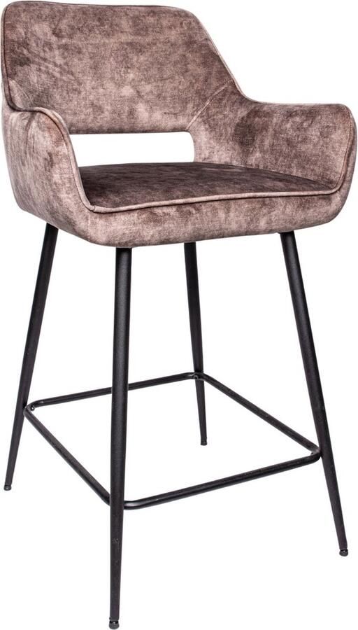 PTMD Fal LOW Velvet Brown bar stool black metal leg - Foto 1