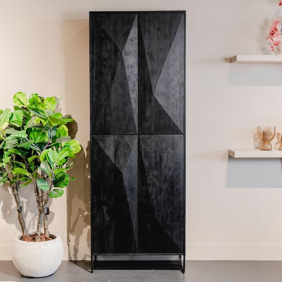 PTMD Opbergkast Onyx Zwart Mangohout 4 deuren