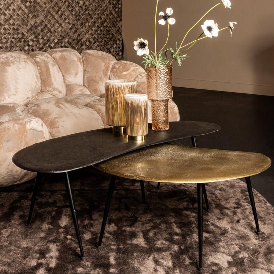 PTMD. Salontafel Blaze Set van 2 Zwart en Goud