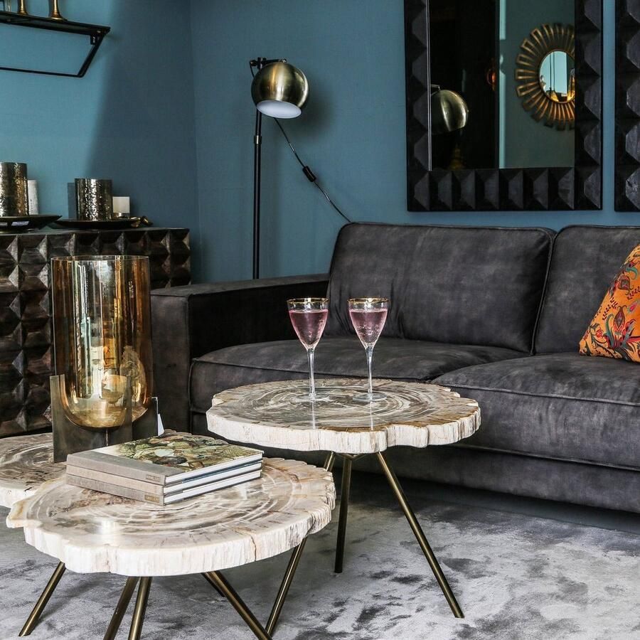 PTMD Salontafel New Khine Set van 3 Naturel Versteend Hout