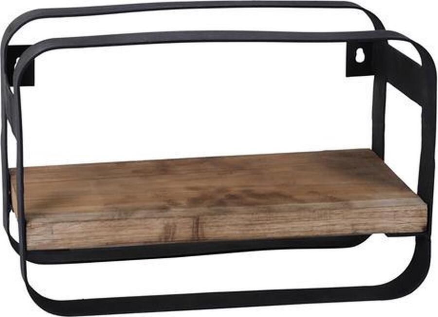 PTMD Tevis wandrek hout metaal wandplank 31 x 15 x 20 cm Zwart Bruin