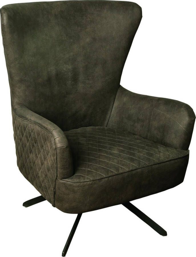 PTMD reily green pu fauteuil draaiend groen (KAKI) stof met zwart onderstel