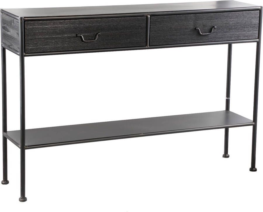 PTMD Ray Black wooden sidetable metal frame 2 drawer